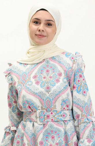 Robe en Lin à Motifs 24Y8903-01 Poudre Bleu 24Y8903-01