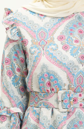 Robe en Lin à Motifs 24Y8903-01 Poudre Bleu 24Y8903-01