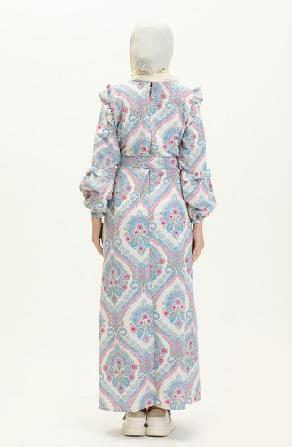 Robe en Lin à Motifs 24Y8903-01 Poudre Bleu 24Y8903-01
