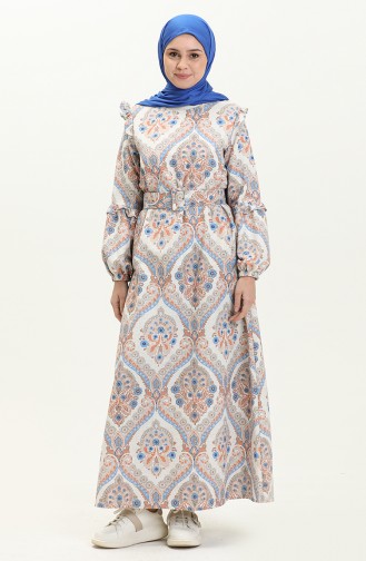 Gemustertes Leinenkleid 24Y8903-05 Indigo Orange 24Y8903-05
