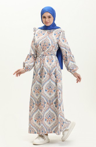 Gemustertes Leinenkleid 24Y8903-05 Indigo Orange 24Y8903-05