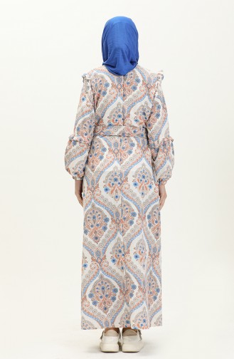 Gemustertes Leinenkleid 24Y8903-05 Indigo Orange 24Y8903-05