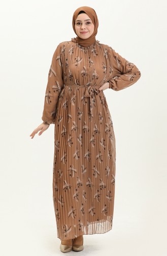 Pleated Chiffon Dress 4098A-01 Brown 4098A-01