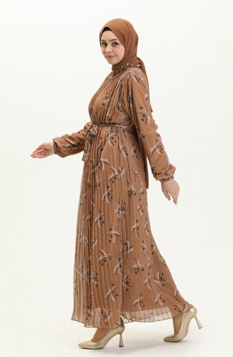 Pleated Chiffon Dress 4098A-01 Brown 4098A-01