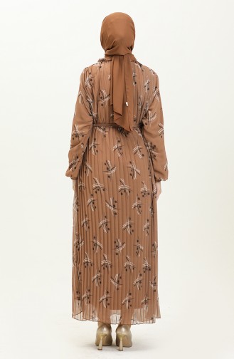 Pleated Chiffon Dress 4098A-01 Brown 4098A-01