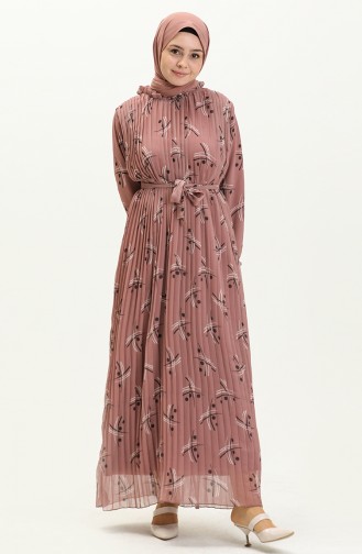 Robe Plissée en Mousseline 4098A-02 Rose Pâle 4098A-02