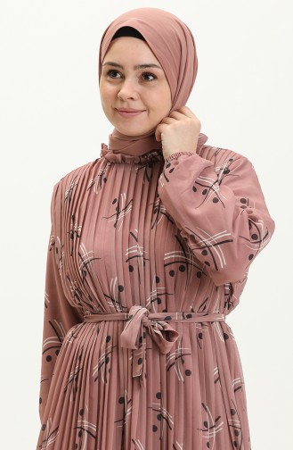 Robe Plissée en Mousseline 4098A-02 Rose Pâle 4098A-02
