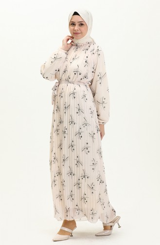 Pleated Chiffon Dress 4098A-06 Cream Black 4098A-06