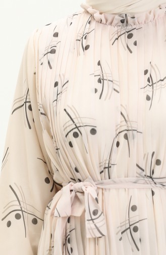Pleated Chiffon Dress 4098A-06 Cream Black 4098A-06