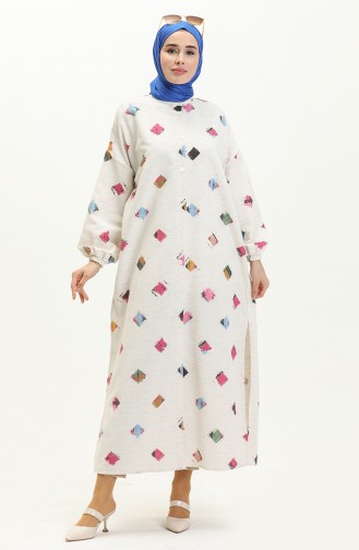 Printed Summer Abaya 24Y8940-03 Ecru Blue 24Y8940-03