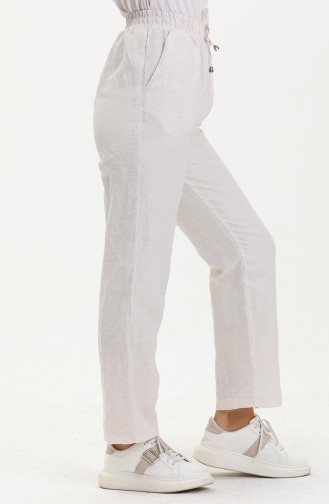 Pantalon en Lin à Taille élastique 6144-01 Crème 6144-01