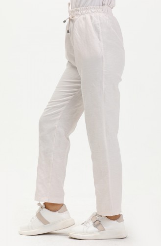 Pantalon en Lin à Taille élastique 6144-01 Crème 6144-01