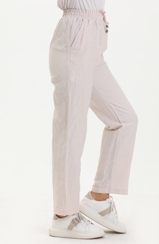 Elastic Waist Linen Pants 6144-02 Beige 6144-02