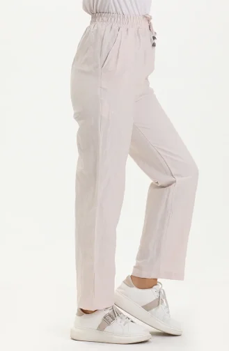Elastic Waist Linen Pants 6144-02 Beige 6144-02