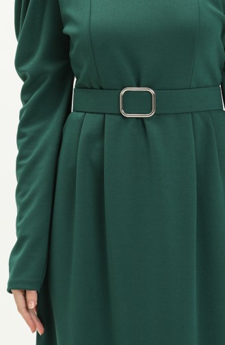 Robe Hijab Plissée à Ceinture 11M05-01 Vert Emeraude 11M05-01