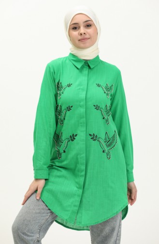 Keten İncili Tunik 0048-04 Yeşil
