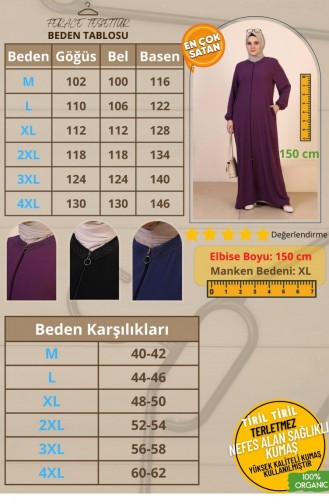 Kadin Buyuk Beden Ayrobin Ferace Fermuarlı Ve Boydan Uzun 5176 Mürdüm