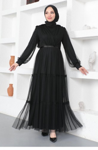 Black Hijab Evening Dress 14156