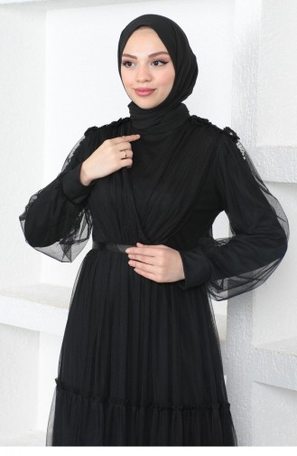 Black Hijab Evening Dress 14156