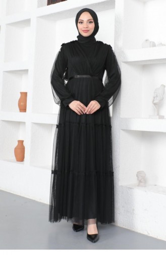 Black Hijab Evening Dress 14156