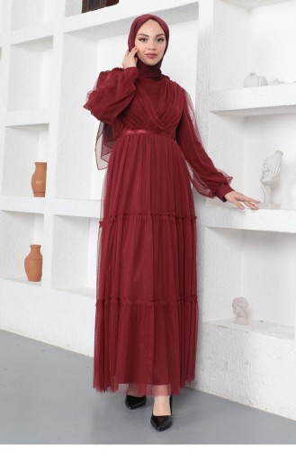 Claret Red Hijab Evening Dress 14157