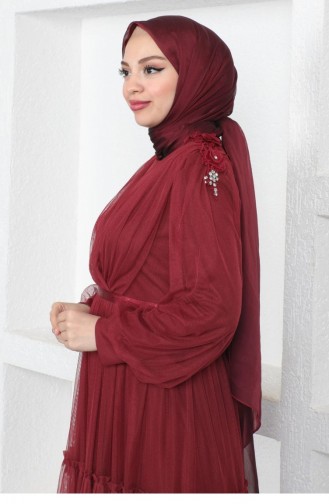 Claret Red Hijab Evening Dress 14157