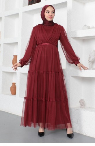 Claret Red Hijab Evening Dress 14157