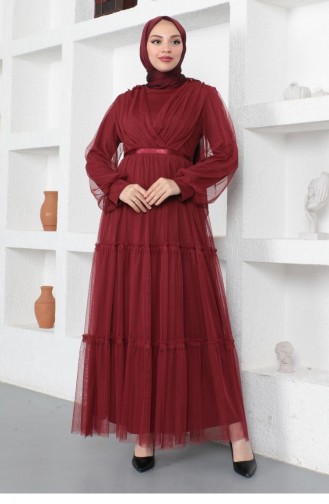 Claret Red Hijab Evening Dress 14157