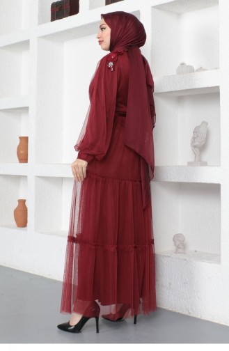 Claret Red Hijab Evening Dress 14157