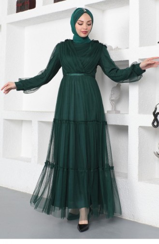 Emerald Green Hijab Evening Dress 14159