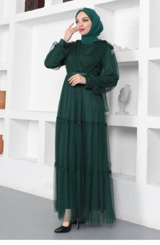 Emerald Green Hijab Evening Dress 14159