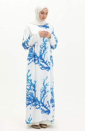 فستان الصلاة فسيكوز منقوش 6363-06  أبيض 6363-06