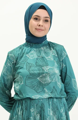 Çiçekli Pileli Elbise Mint 14400