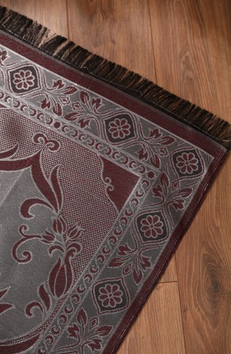 Patterned Taffeta Prayer Rug with Rosary Gift 0162-04 Claret Red Silver 0162-04