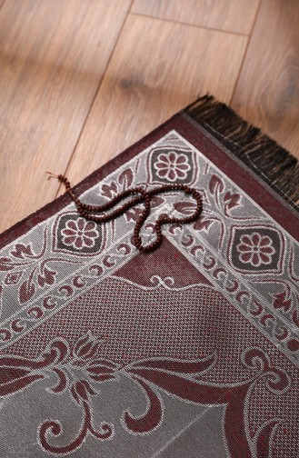 Patterned Taffeta Prayer Rug with Rosary Gift 0162-04 Claret Red Silver 0162-04