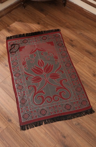Patterned Taffeta Prayer Rug with Rosary Gift 0162-09 Red Gold 0162-09