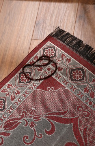 Patterned Taffeta Prayer Rug with Rosary Gift 0162-09 Red Gold 0162-09