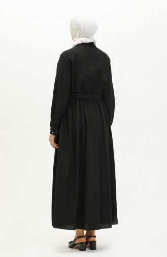 Leinenperlenkleid mit Gürtel  1003-02 Schwarz 1003-02