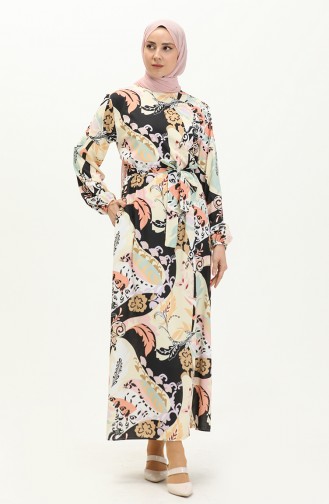 Digital bedrucktes Kleid mit Gürtel 1011-03 Gelb 1011-03