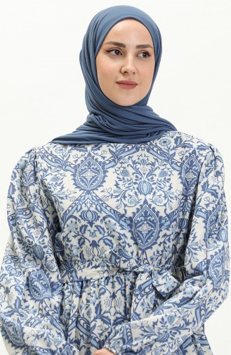 Gemustertes Leinenkleid 1019-01 Indigo 1019-01