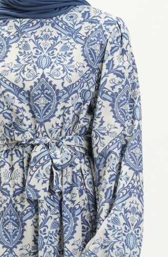 Gemustertes Leinenkleid 1019-01 Indigo 1019-01