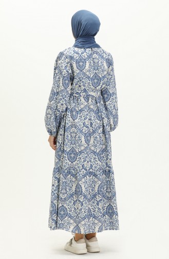 Gemustertes Leinenkleid 1019-01 Indigo 1019-01