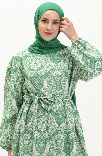 Gemustertes Leinenkleid 1019-02 Grün 1019-02