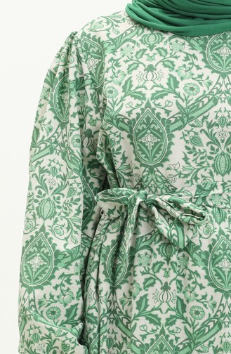 Gemustertes Leinenkleid 1019-02 Grün 1019-02