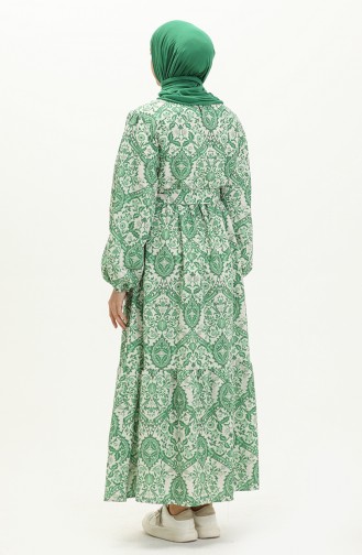 Gemustertes Leinenkleid 1019-02 Grün 1019-02