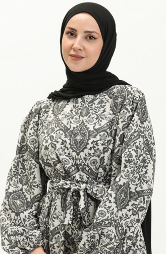 Gemustertes Leinenkleid 1019-03 Schwarz 1019-03
