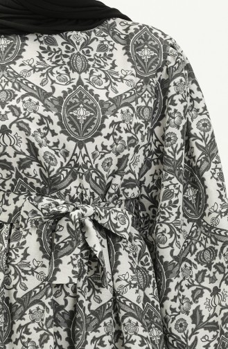 Gemustertes Leinenkleid 1019-03 Schwarz 1019-03