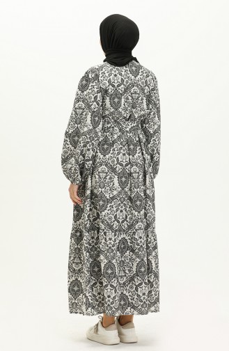 Gemustertes Leinenkleid 1019-03 Schwarz 1019-03