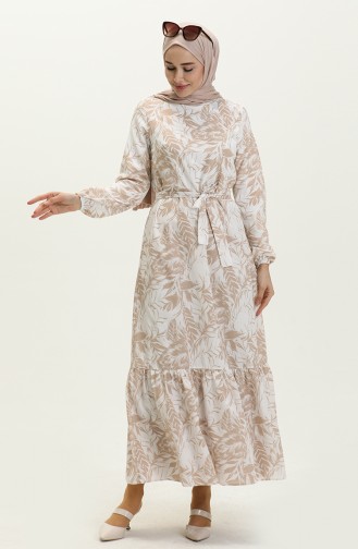 Robe Ceinturée à Motifs 1083-06 Beige 1083-06