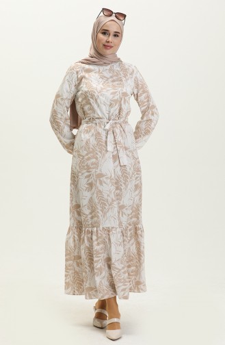 Robe Ceinturée à Motifs 1083-06 Beige 1083-06